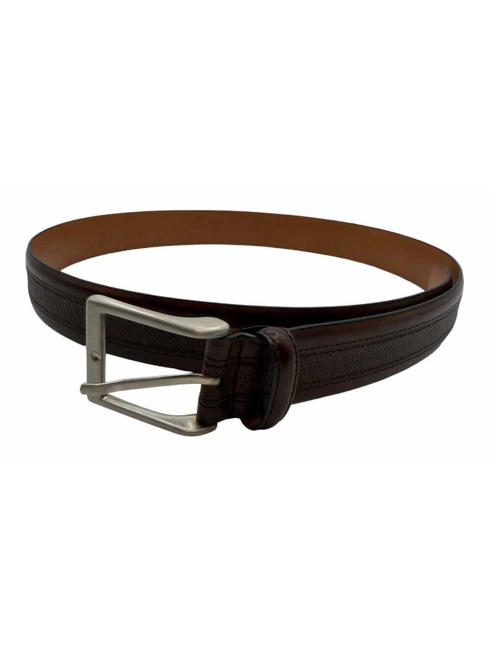 Magnanni Textured Leather Dress Belt Brown Silver Tone Buckle Size 38"